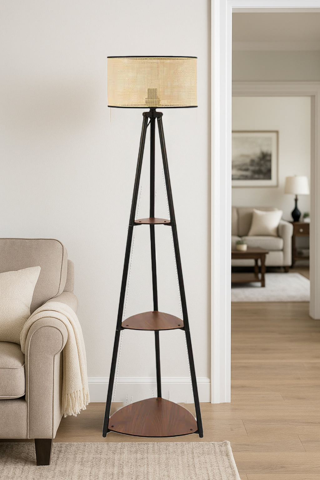 Bamboo Tripod Floor Lamp | Living Room Cane Floor Lamp | Home Rattan for Living Room | Standing Lamp Wooden Floor Standing...