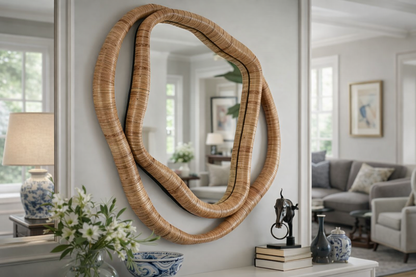 Bamboo Wall Mirror for living room | Cane Wall Mirror | Rattan Mirror - Shrishti - Akway