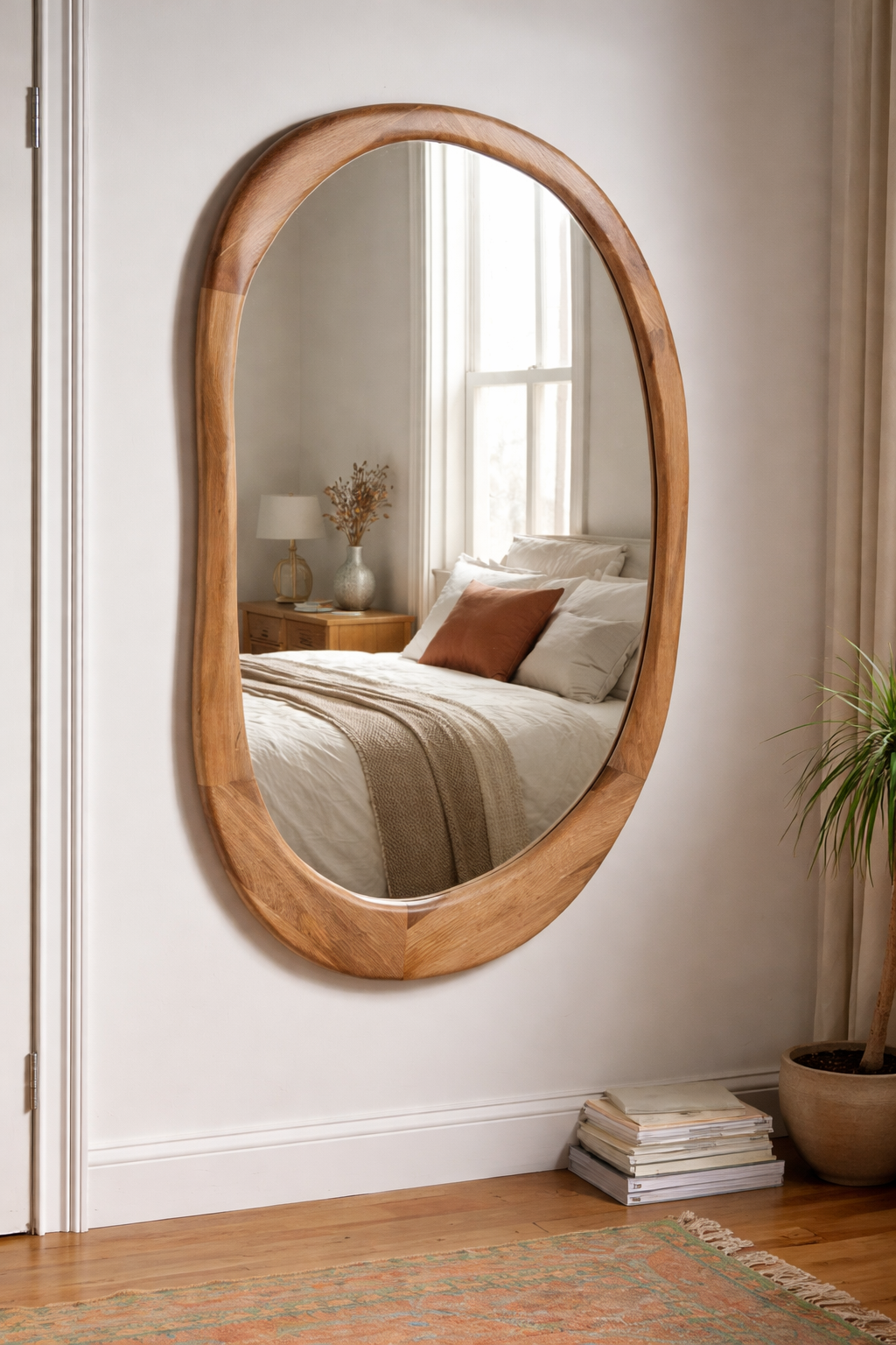 Bamboo Wall Mirror for living room | Cane Wall Mirror | Rattan Mirror - Hadayat by Akway