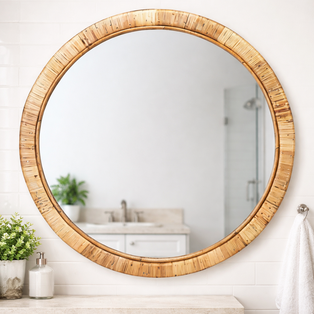 Bamboo Wall Mirror for living room | Cane Wall Mirror | Rattan Mirror - Taara - Akway