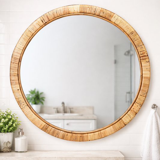 Bamboo Wall Mirror for living room | Cane Wall Mirror | Rattan Mirror - Taara - Akway