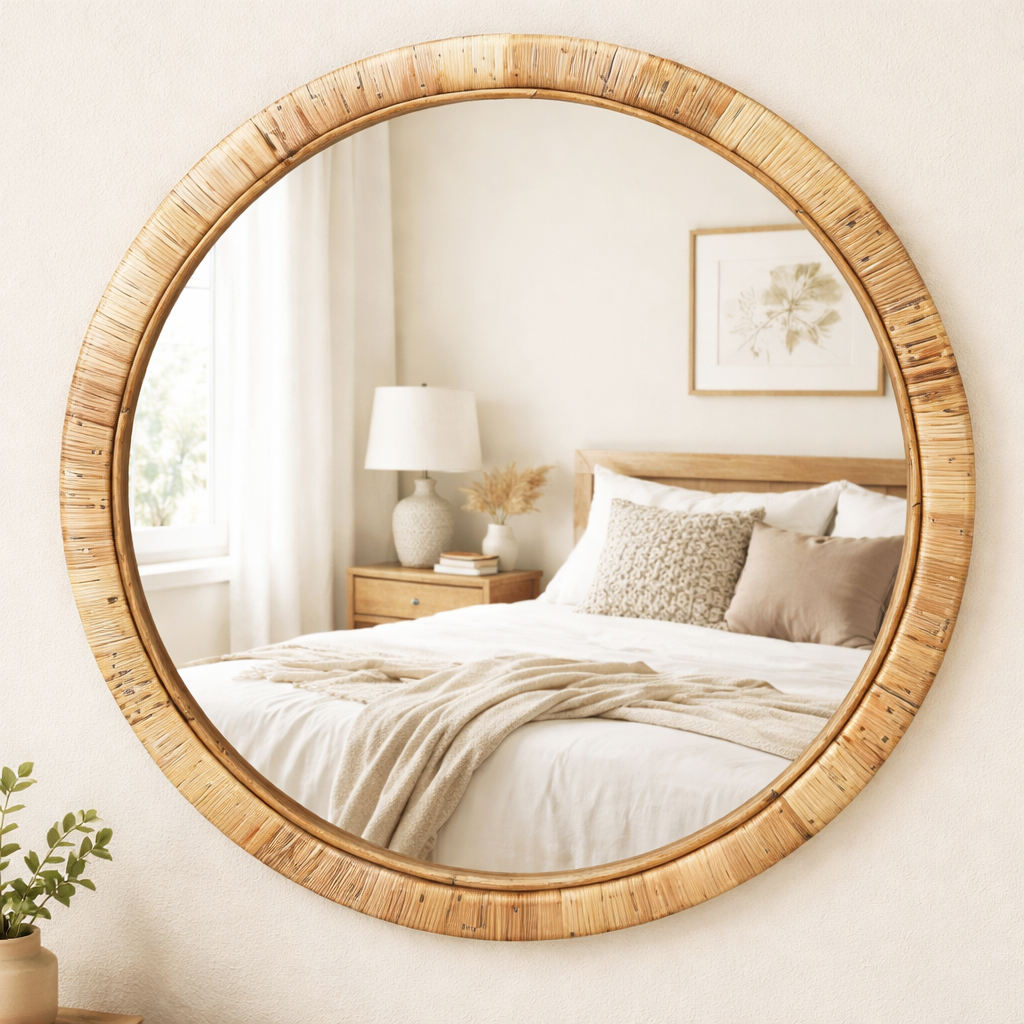 Bamboo Wall Mirror for living room | Cane Wall Mirror | Rattan Mirror - Taara - Akway