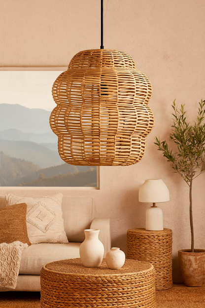 Bamboo Hanging lamp for Living Room | Rattan Pendant light | Cane ceiling light - Nalin by Akway - Image 2