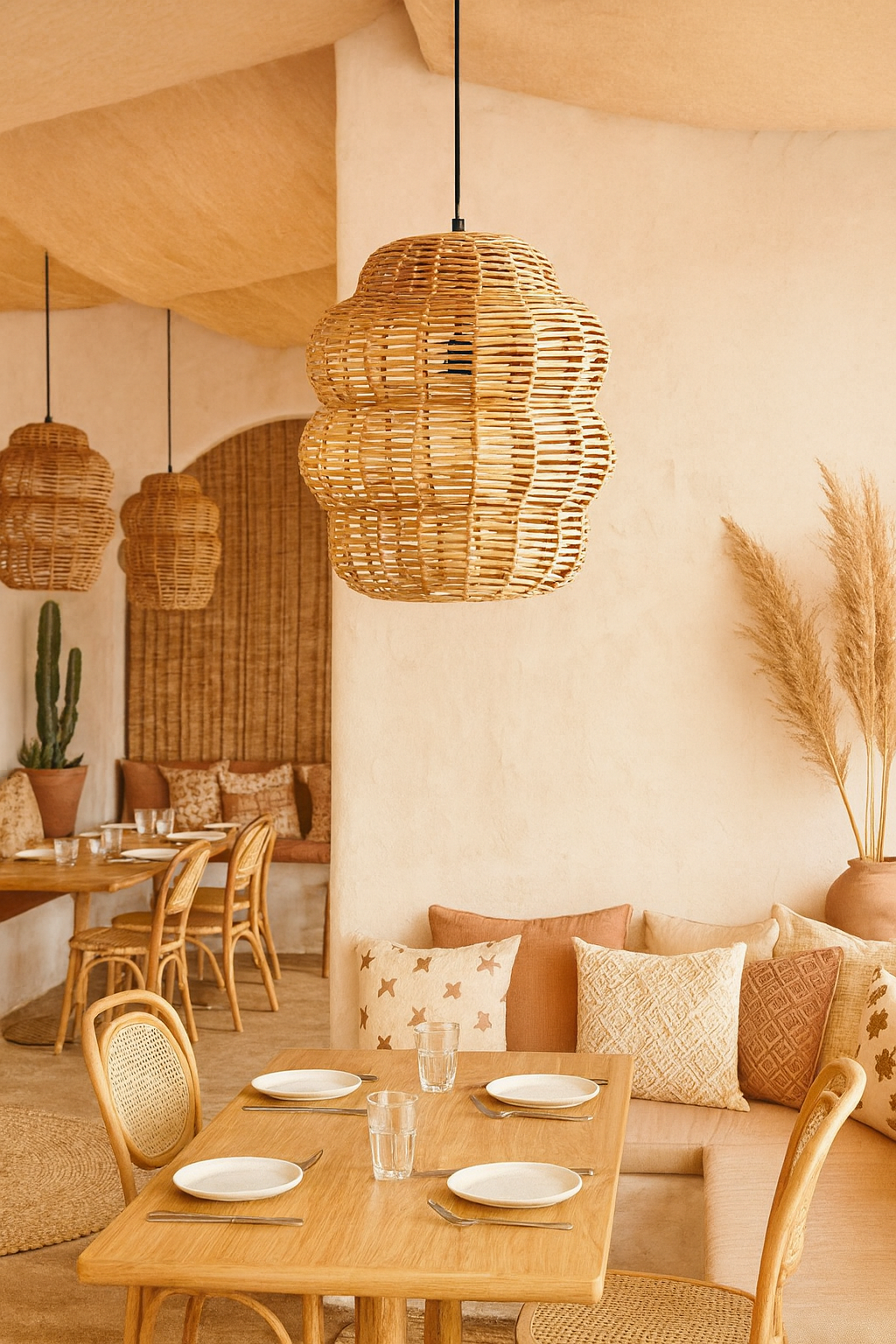 Bamboo Hanging lamp for Living Room | Rattan Pendant light | Cane ceiling light - Nalin by Akway - Image 3