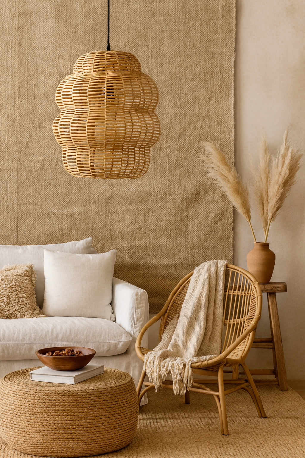 Bamboo Hanging lamp for Living Room | Rattan Pendant light | Cane ceiling light - Nalin by Akway - Image 4