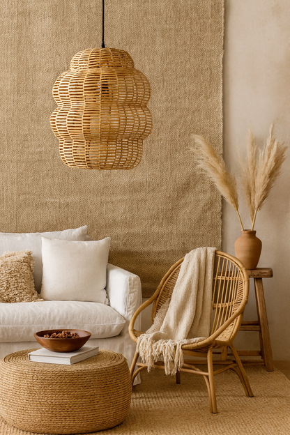 Bamboo Hanging lamp for Living Room | Rattan Pendant light | Cane ceiling light - Nalin by Akway - Image 4