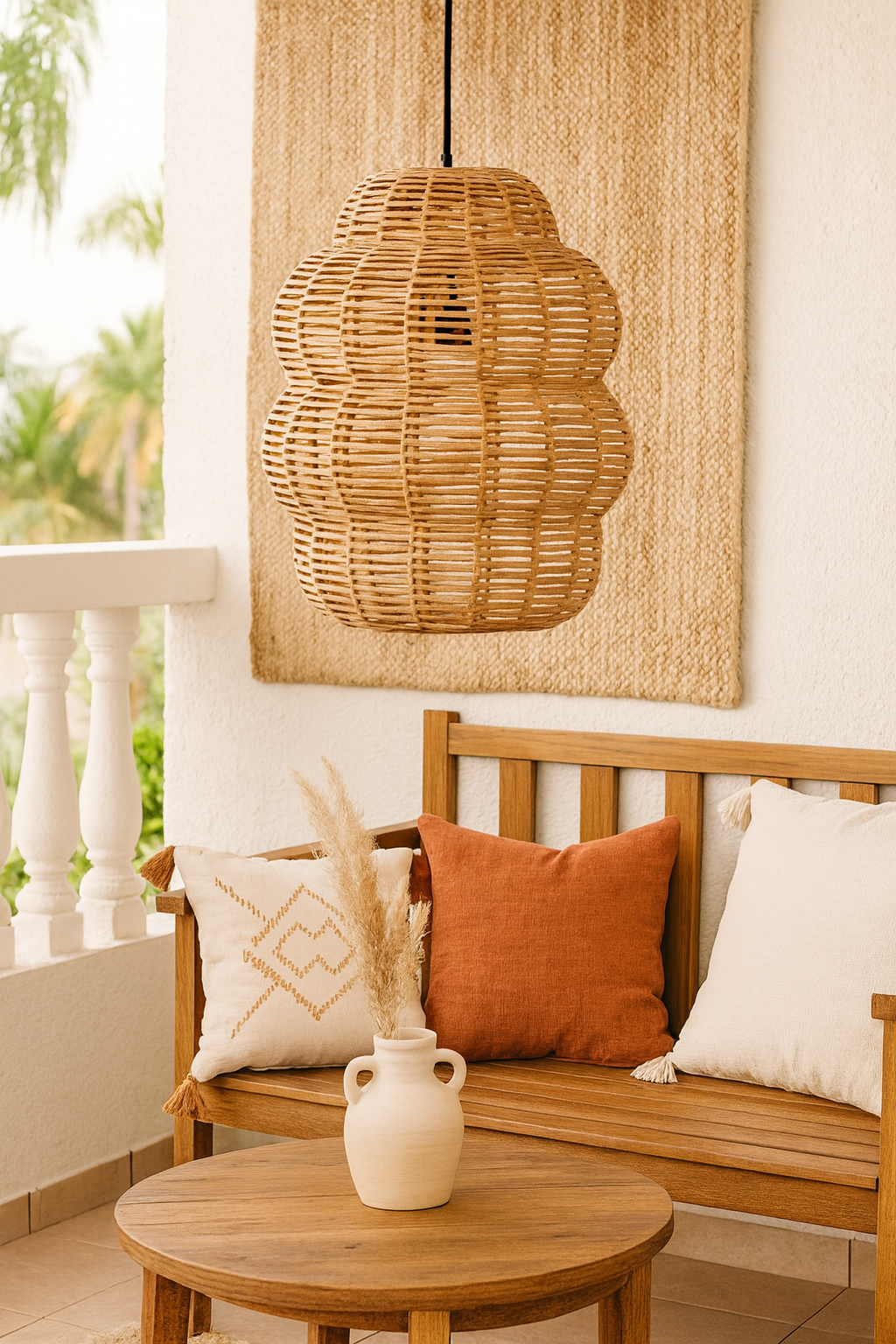 Bamboo Hanging lamp for Living Room | Rattan Pendant light | Cane ceiling light - Nalin by Akway - Image 5