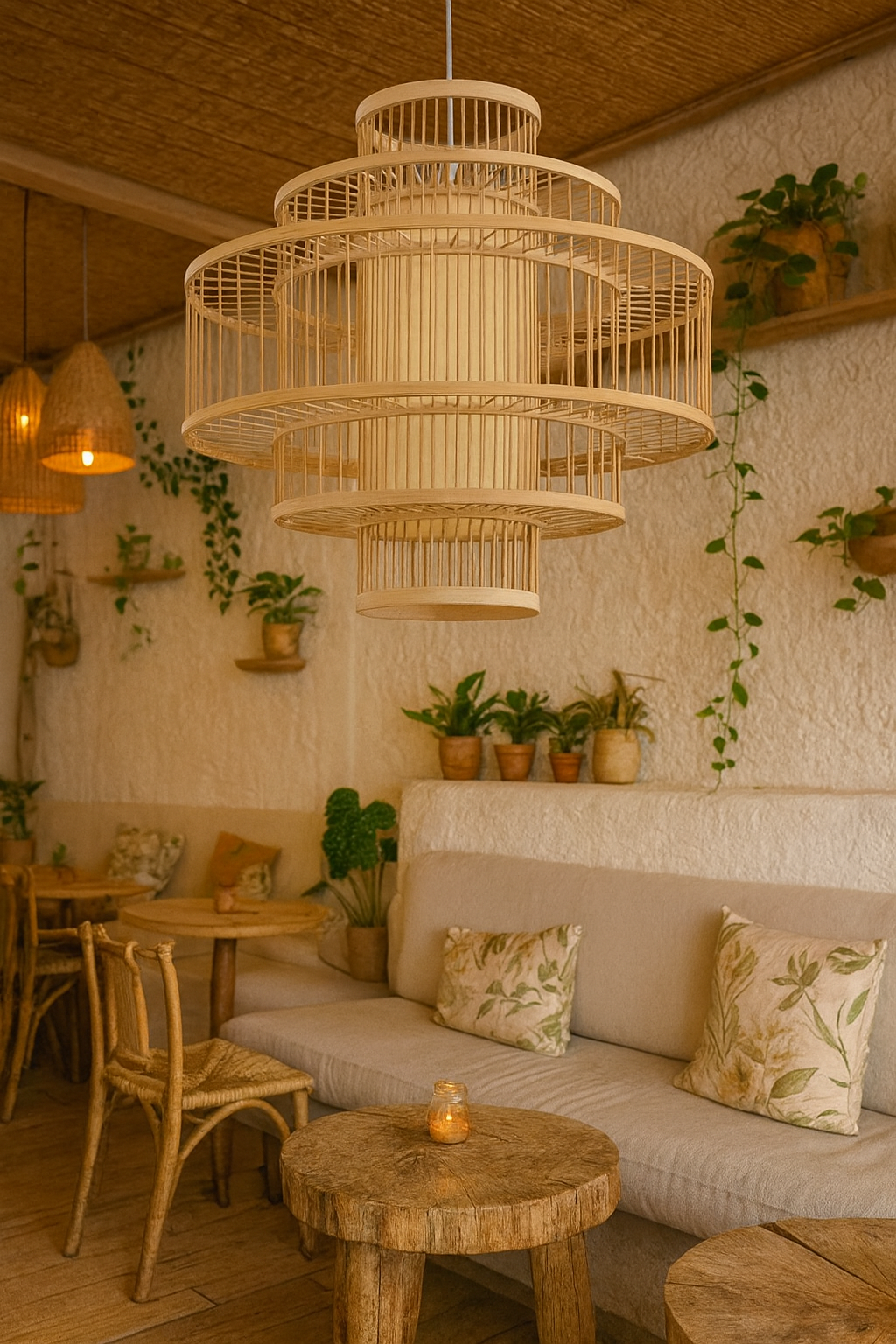 Bamboo Hanging lamp for Living Room | Rattan Pendant light | Cane ceiling light - Navya by Akway - Image 3
