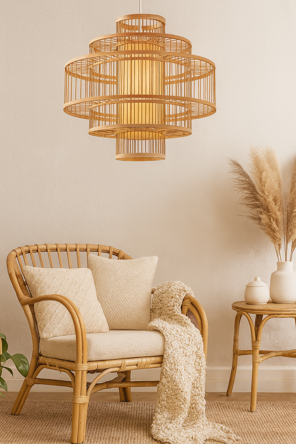 Bamboo Hanging lamp for Living Room | Rattan Pendant light | Cane ceiling light - Navya by Akway - Image 4
