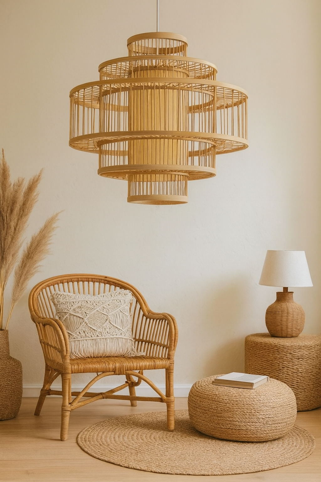 Bamboo Hanging lamp for Living Room | Rattan Pendant light | Cane ceiling light - Navya by Akway - Image 6