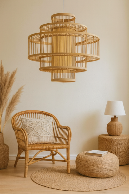 Bamboo Hanging lamp for Living Room | Rattan Pendant light | Cane ceiling light - Navya by Akway - Image 6