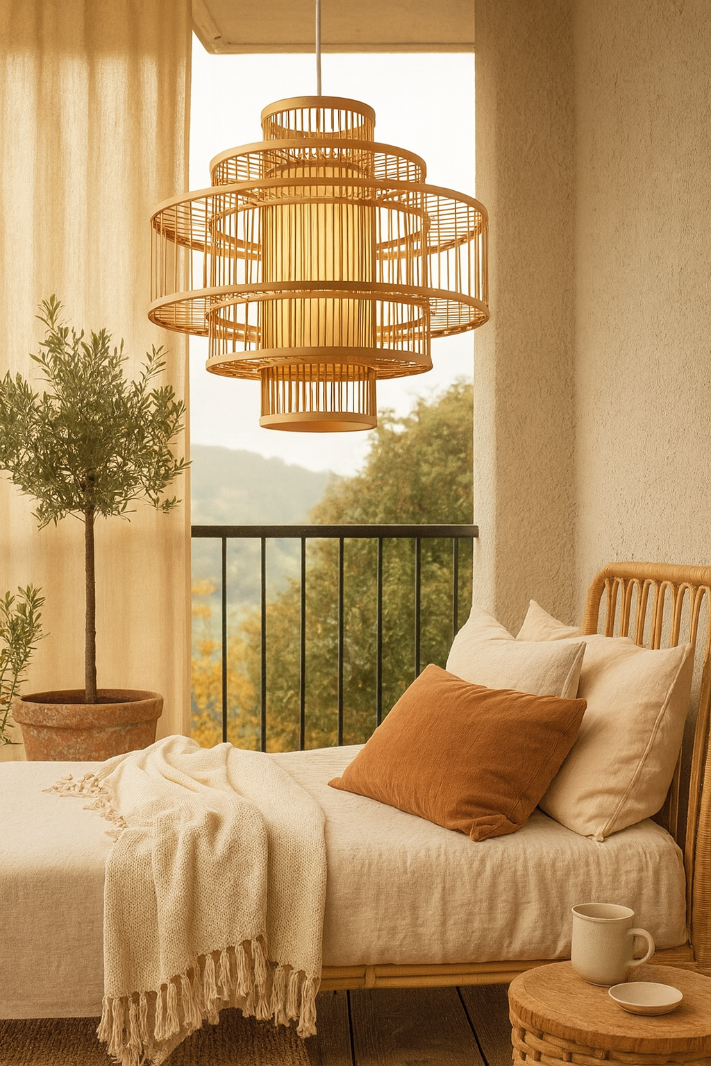 Bamboo Hanging lamp for Living Room | Rattan Pendant light | Cane ceiling light - Navya by Akway - Image 7