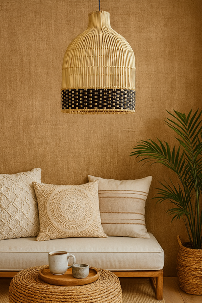 Bamboo Hanging lamp for Living Room | Rattan Pendant light | Cane ceiling light - Nimit 14" Dia x 14" H by Akway - Image 2
