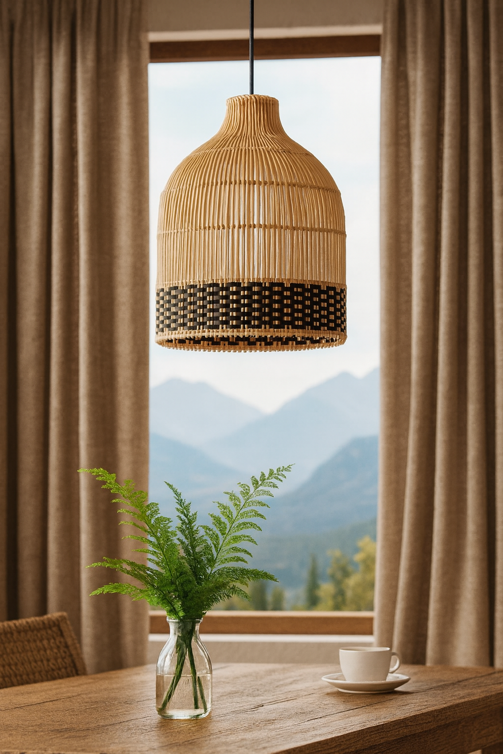 Bamboo Hanging lamp for Living Room | Rattan Pendant light | Cane ceiling light - Nimit 14" Dia x 14" H by Akway - Image 7