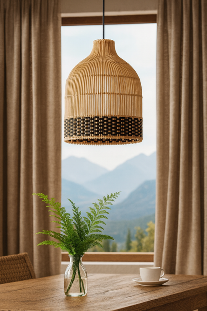 Bamboo Hanging lamp for Living Room | Rattan Pendant light | Cane ceiling light - Nimit 14" Dia x 14" H by Akway - Image 7
