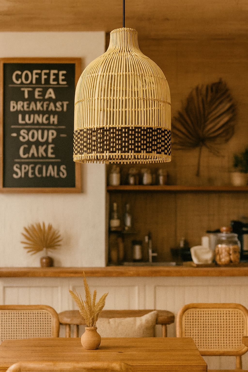 Bamboo Hanging lamp for Living Room | Rattan Pendant light | Cane ceiling light - Nimit 14" Dia x 14" H by Akway - Image 8