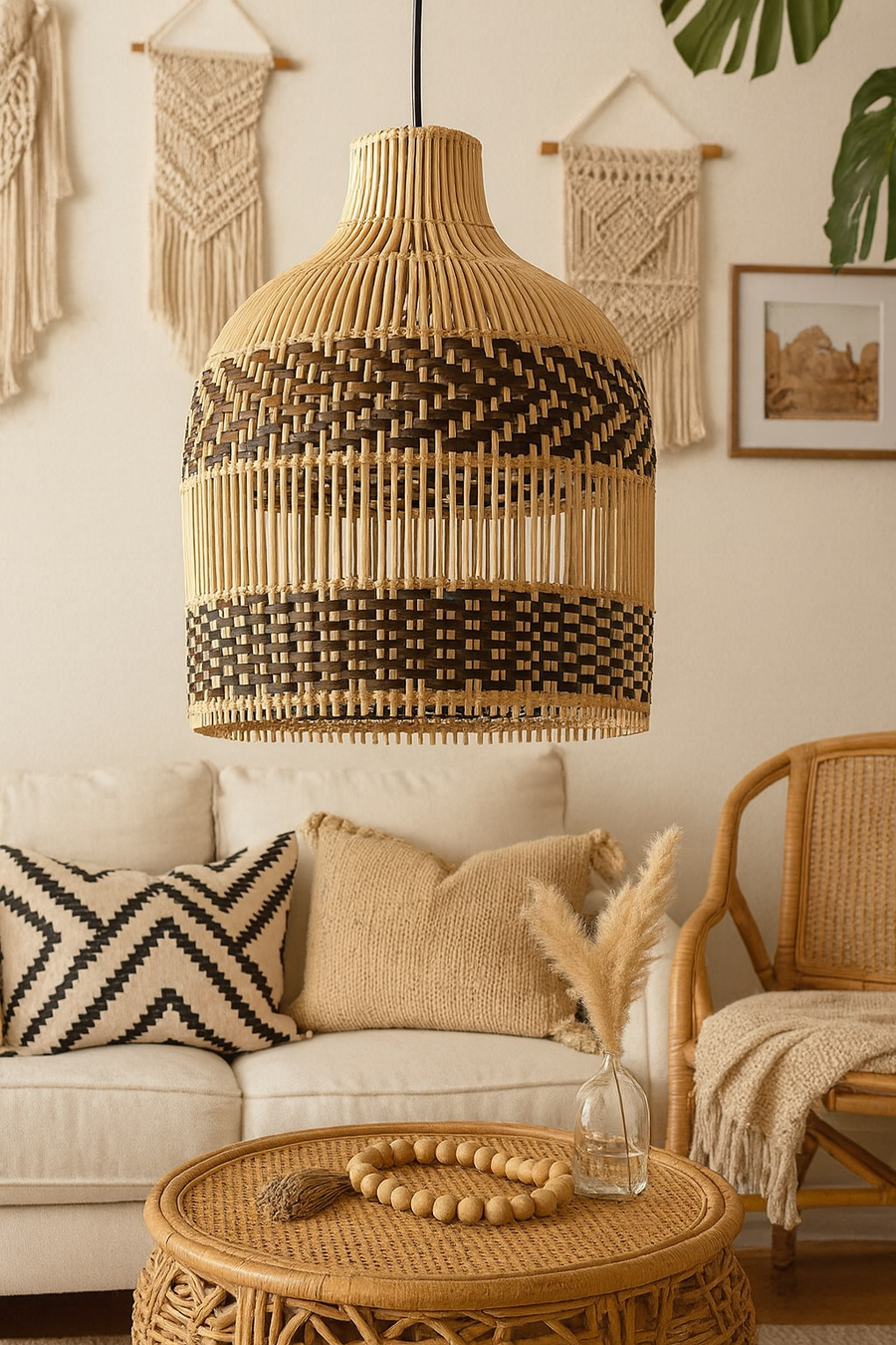 Bamboo Pendant Light for Living Room 14 Inch - Ranbir by Akway
