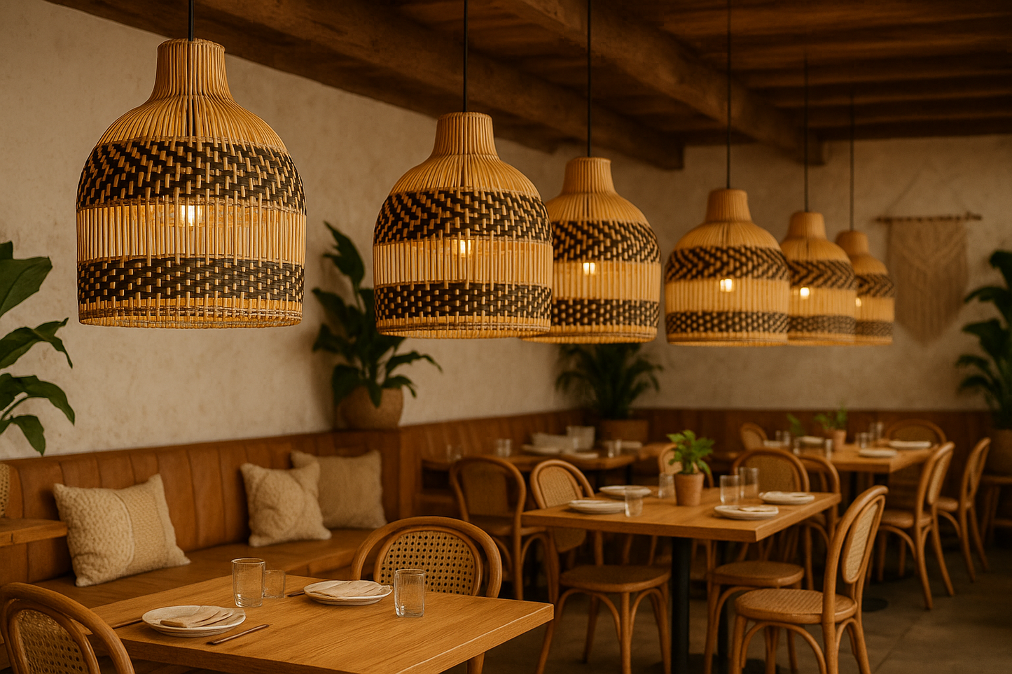 Bamboo Hanging lamp for Living Room | Rattan Pendant light | Cane ceiling light - Ranbir