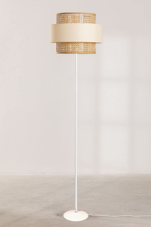 Rattan Cane Floor Lamp for Study Room | Coastal Standing Lamp - Aericka
