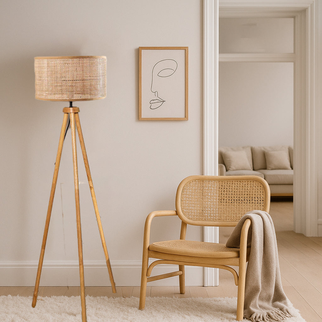 Rattan Cane Webbing Floor Lamp Bamboo Floor Lamp Cane Floor Lamp- Ammie by Akway - Lighting > Floor Lamps