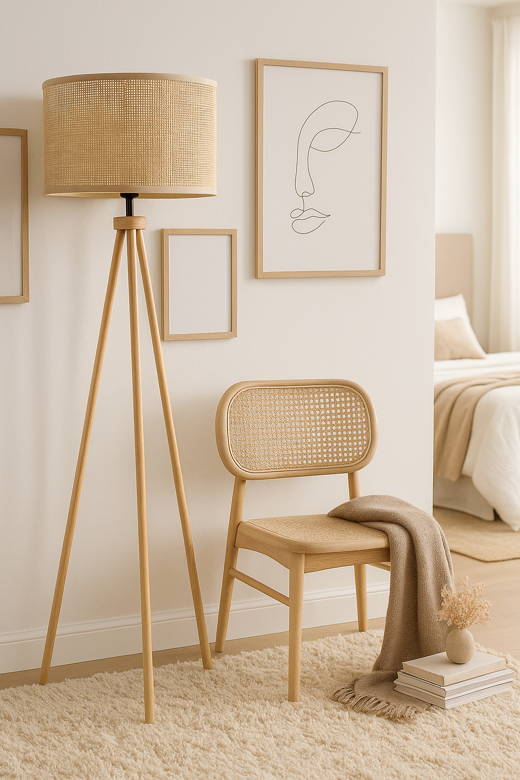 Rattan Cane Webbing Floor Lamp Bamboo Floor Lamp Cane Floor Lamp- Ammie by Akway - Lighting > Floor Lamps
