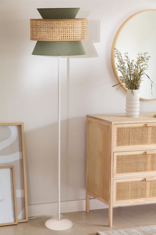 Rattan Cane Webbing Floor Lamp Bamboo Floor Lamp Cane Floor Lamp (Cone Shape)-Angelea by Akway - Lighting > Floor Lamps