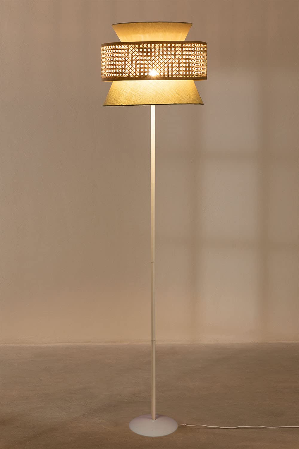 Rattan Cane Webbing Floor Lamp Bamboo Floor Lamp Cane Floor Lamp (Cone Shape)-Angelea by Akway - Lighting > Floor Lamps