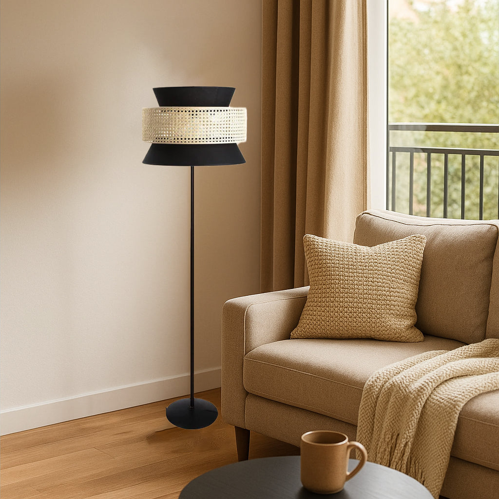 Rattan Cane Webbing Floor Lamp Bamboo Floor Lamp Cane Floor Lamp (Cone Shaped) -Abriana by Akway - Lighting > Floor Lamps