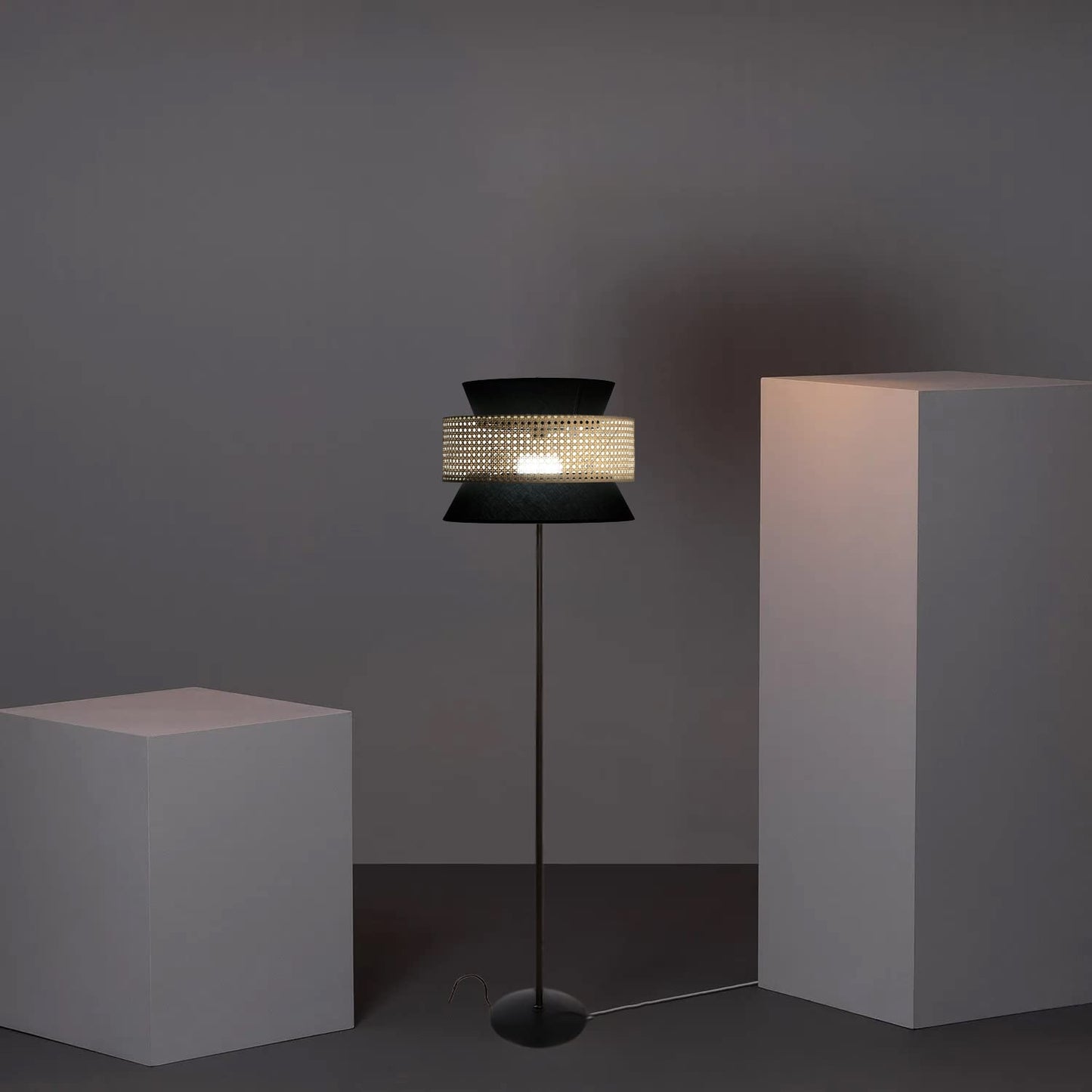 Rattan Cane Webbing Floor Lamp Bamboo Floor Lamp Cane Floor Lamp (Cone Shaped) -Abriana by Akway - Lighting > Floor Lamps