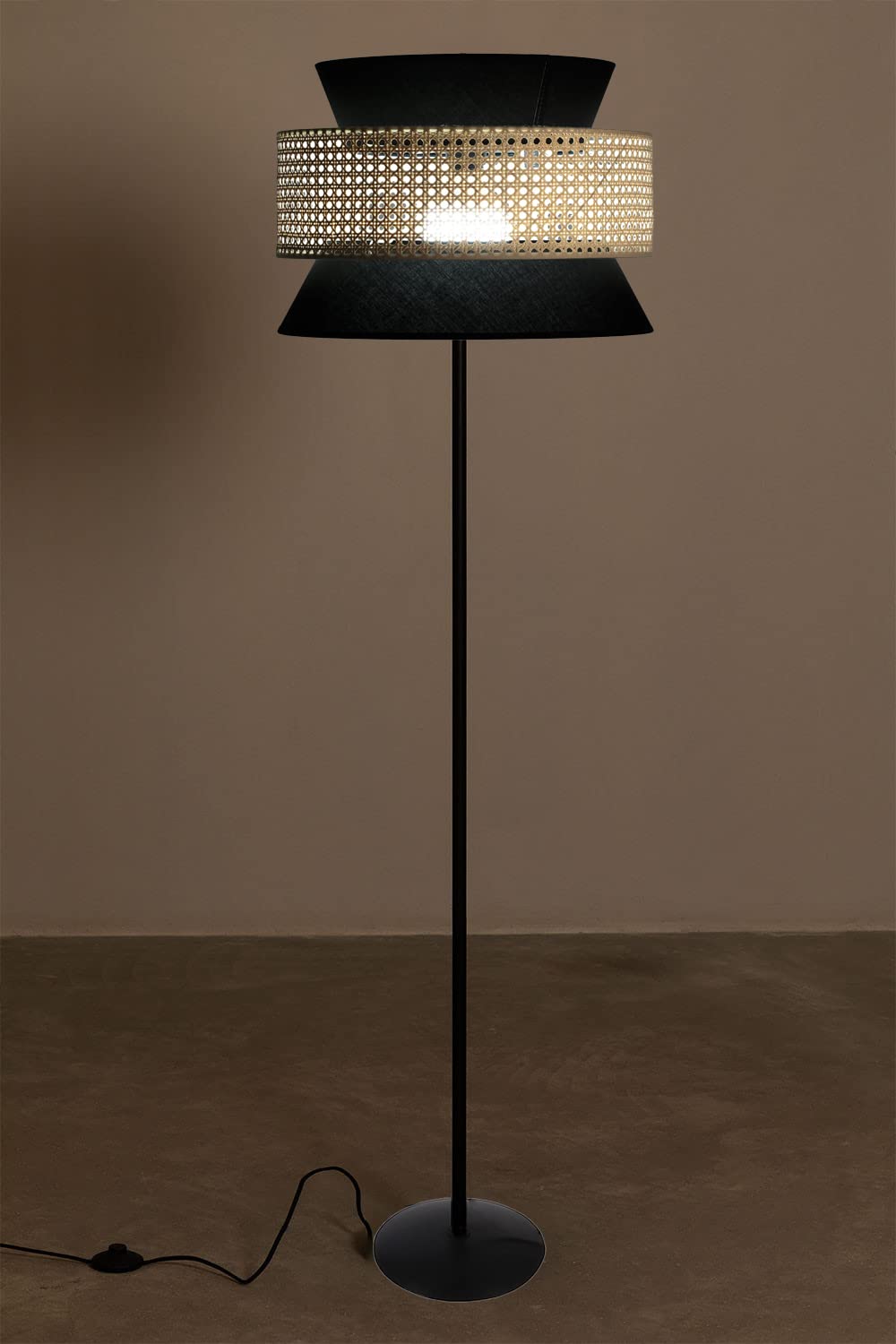 Rattan Cane Webbing Floor Lamp Bamboo Floor Lamp Cane Floor Lamp (Cone Shaped) -Abriana by Akway - Lighting > Floor Lamps