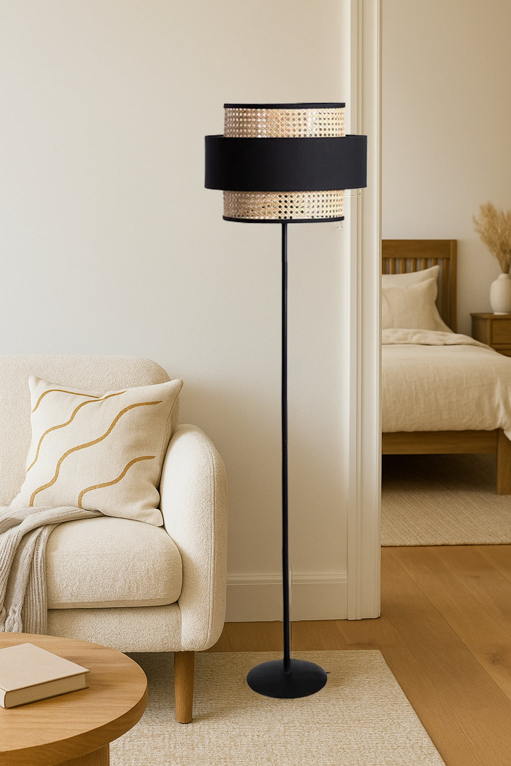 Rattan Cane Webbing Floor Lamp Bamboo Floor Lamp Cane Floor Lamp Standing Lamp Wooden Standing lamp -Avita by Akway - Ligh...