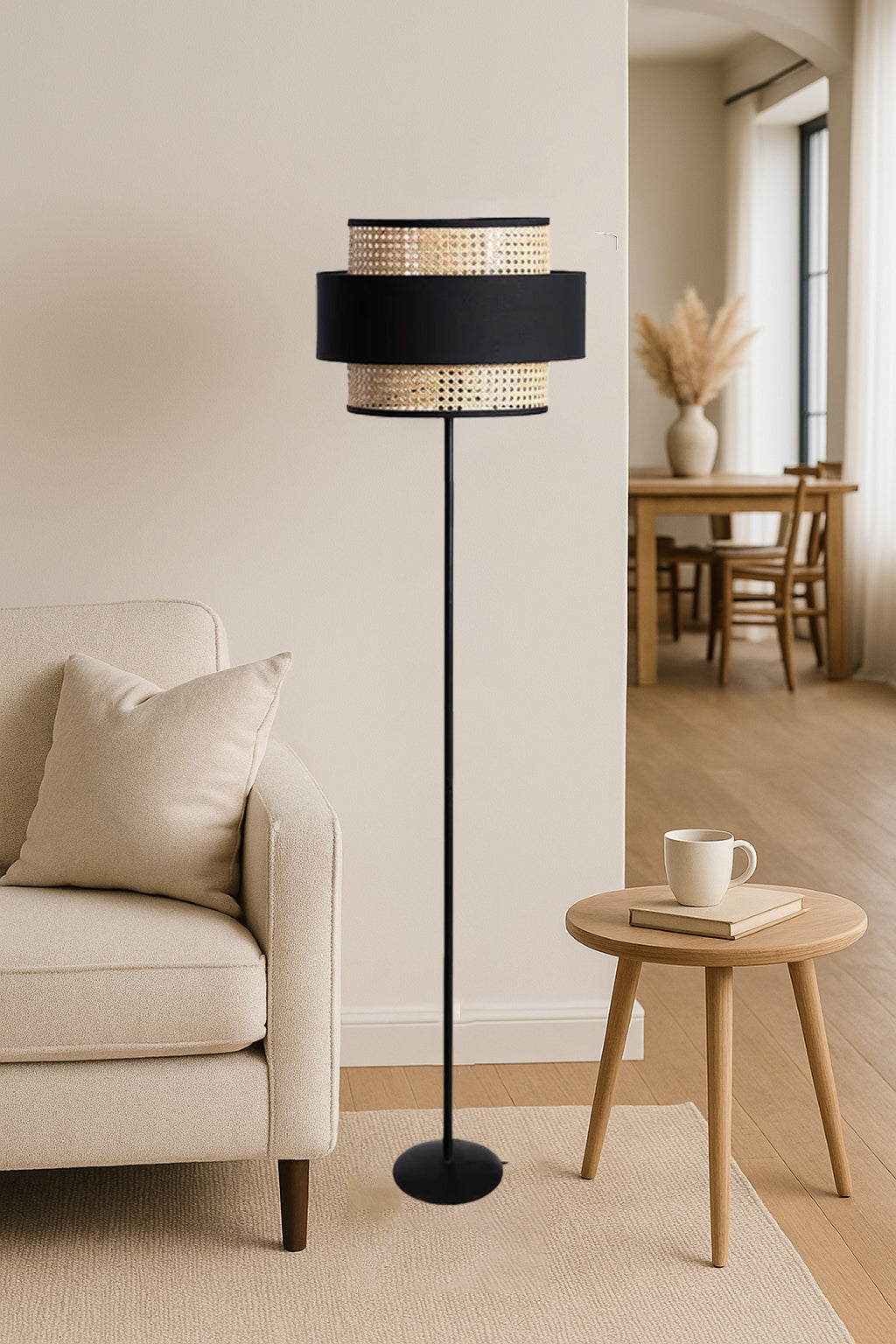 Rattan Cane Webbing Floor Lamp Bamboo Floor Lamp Cane Floor Lamp Standing Lamp Wooden Standing lamp -Avita by Akway - Ligh...