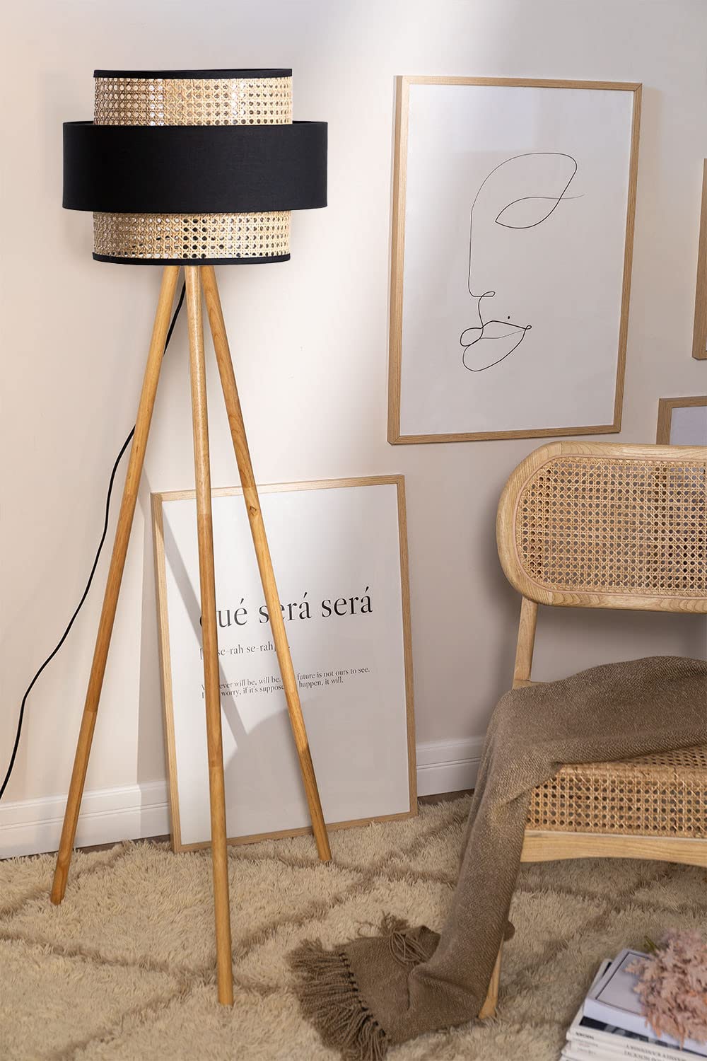 Rattan Cane Webbing Floor Lamp Bamboo Floor Lamp Cane Floor Lamp Wooden Standing lamp -Anelisa by Akway - Lighting > Floor...