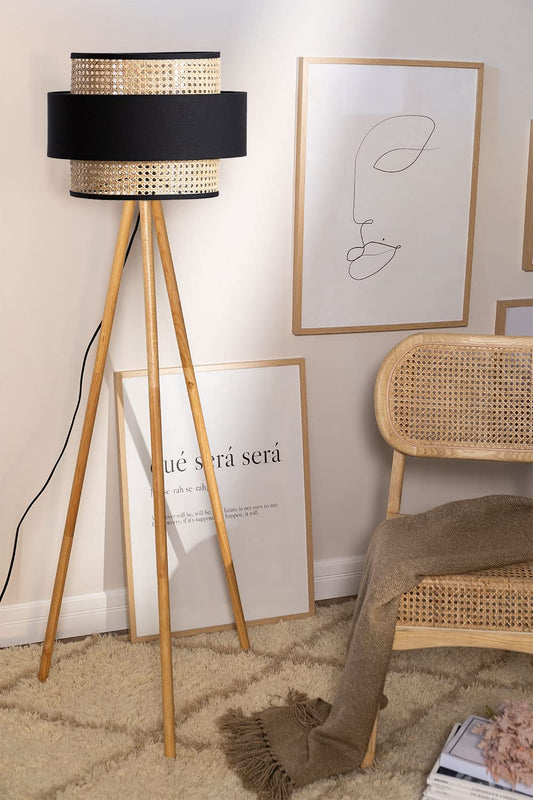 Rattan Cane Webbing Floor Lamp Bamboo Floor Lamp Cane Floor Lamp Wooden Standing lamp -Anelisa by Akway - Lighting > Floor...