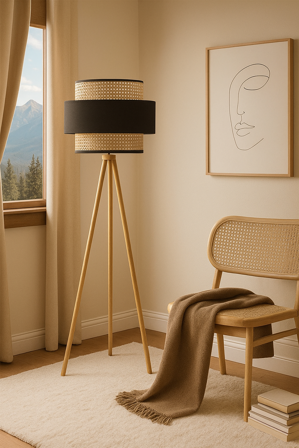 Rattan Cane Webbing Floor Lamp Bamboo Floor Lamp Cane Floor Lamp Wooden Standing lamp -Anelisa by Akway - Lighting > Floor...