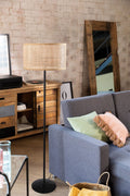 Rattan Cane Webbing Floor Lamp, Black Stand - Kiara