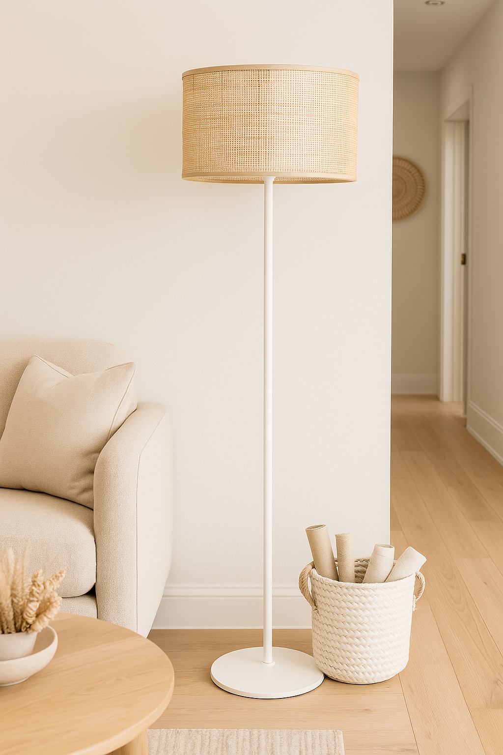 AKWAY Rattan Cane Webbing Floor Lamp Bamboo Floor Lamp for Living Room Cane Floor Lamp Standing Lamp Wooden Standing lamp...