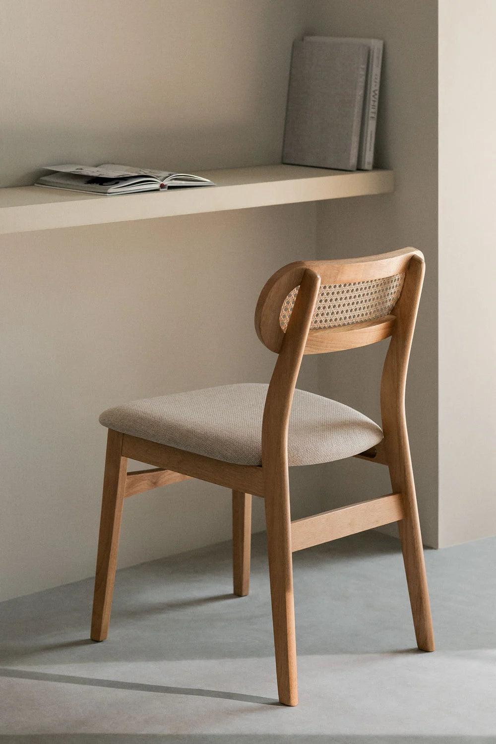 Rattan Dining Chair Teak Wood Finish | Woven Chair For Study Teak Wood Finish | Cane chair for Dining - Leivel by Akway