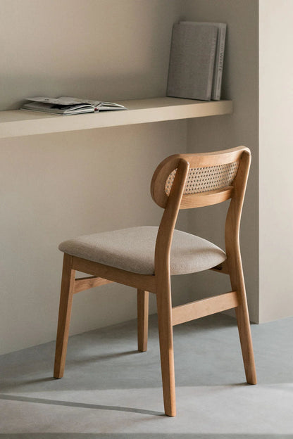 Rattan Dining Chair Teak Wood Finish | Woven Chair For Study Teak Wood Finish | Cane chair for Dining - Leivel by Akway