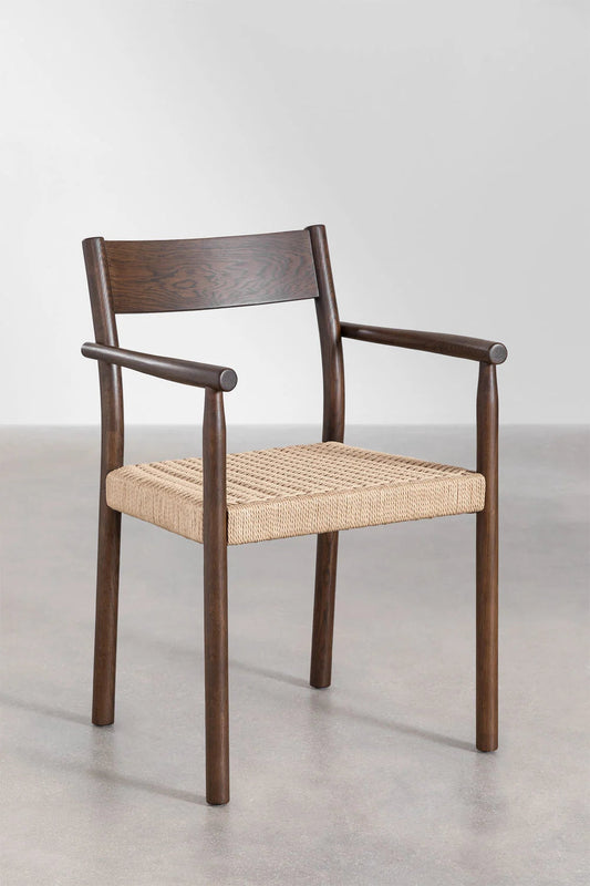 Rattan Dining Chair Teak Wood Finish | Woven Garden Chair For Study Teak Wood Finish | Cane Dining chair - Amber by Akway