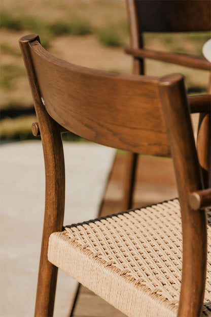 Rattan Dining Chair Teak Wood Finish | Woven Garden Chair For Study Teak Wood Finish | Cane Dining chair - Amber by Akway
