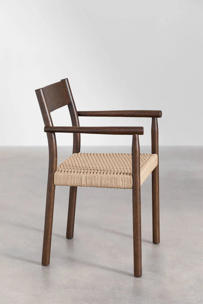 Rattan Dining Chair Teak Wood Finish | Woven Garden Chair For Study Teak Wood Finish | Cane Dining chair - Amber by Akway