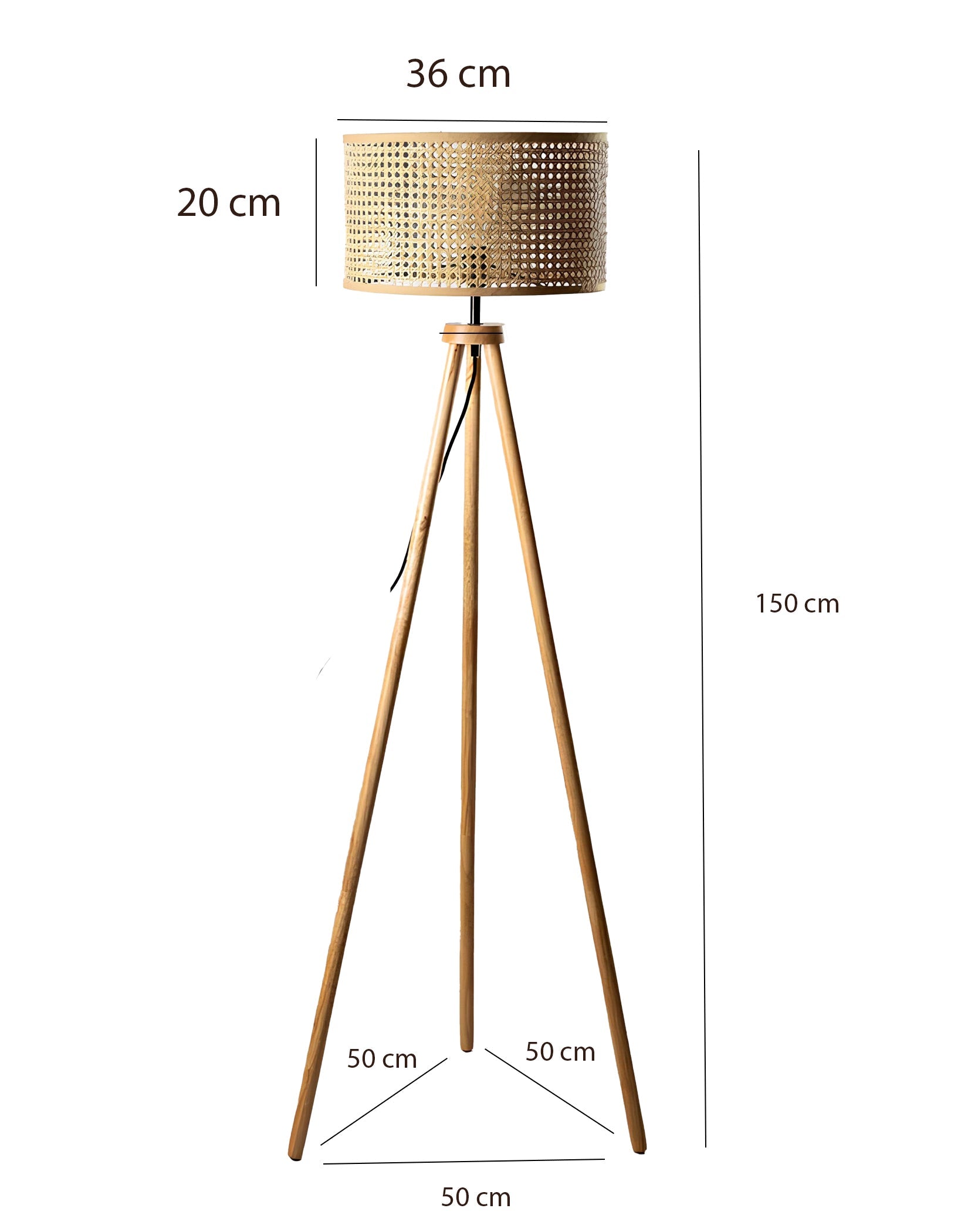 Rattan Webbing wooden Tripod Floor Lamp for Living Room | Cane webbing standing lamp for Bedroom - Harry Lewis by Akway -...