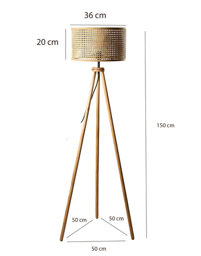 Rattan Webbing wooden Tripod Floor Lamp for Living Room | Cane webbing standing lamp for Bedroom - Harry Lewis by Akway -...