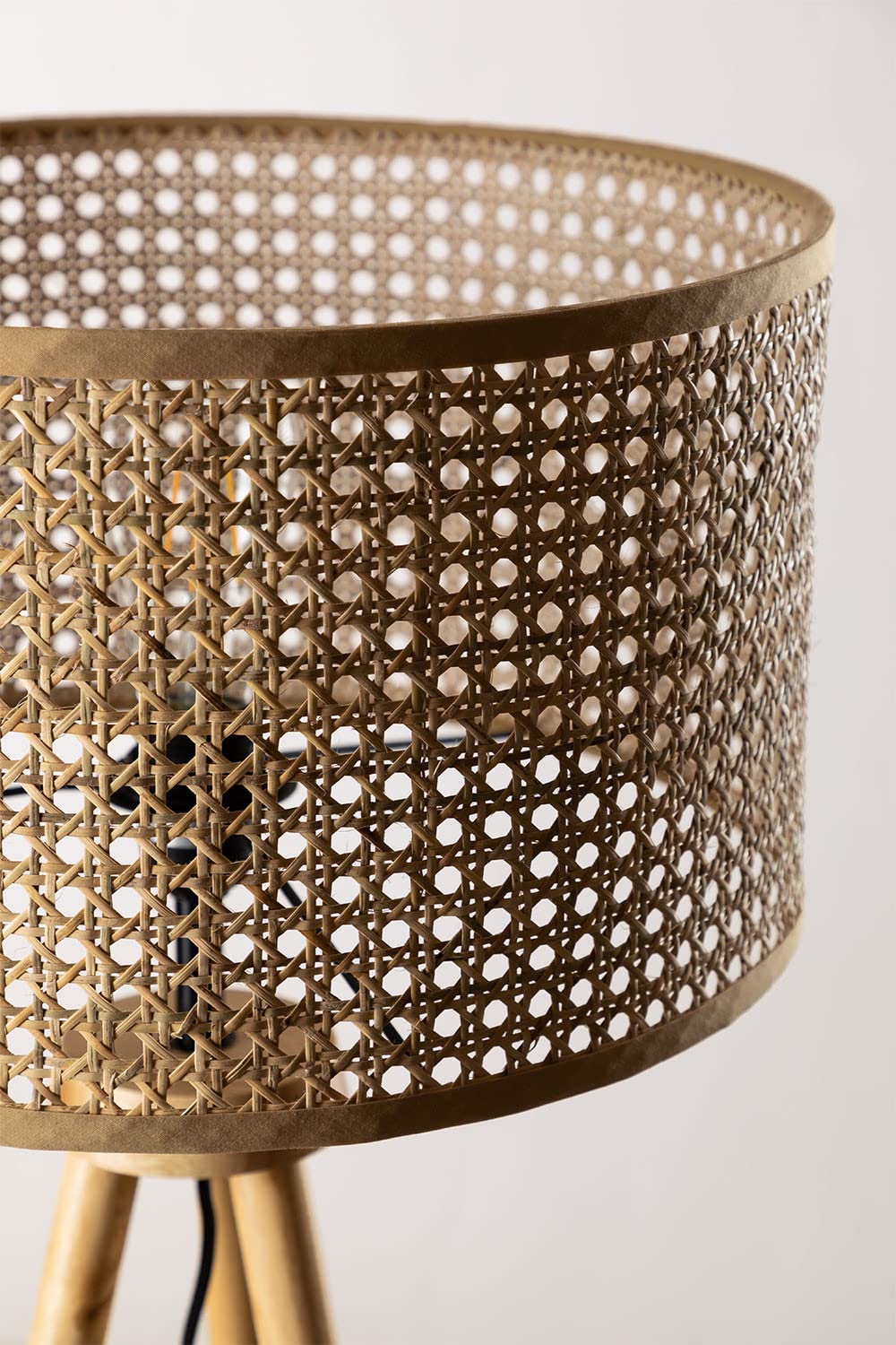 Rattan Webbing wooden Tripod Floor Lamp for Living Room | Cane webbing standing lamp for Bedroom - Harry Lewis by Akway -...
