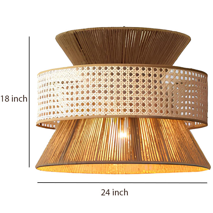 Rattan Hanging lamp for Living Room | Cane Pendant light | Wicker ceiling light - Reva - Akway Lighting -> Pendant Lamp (Imag