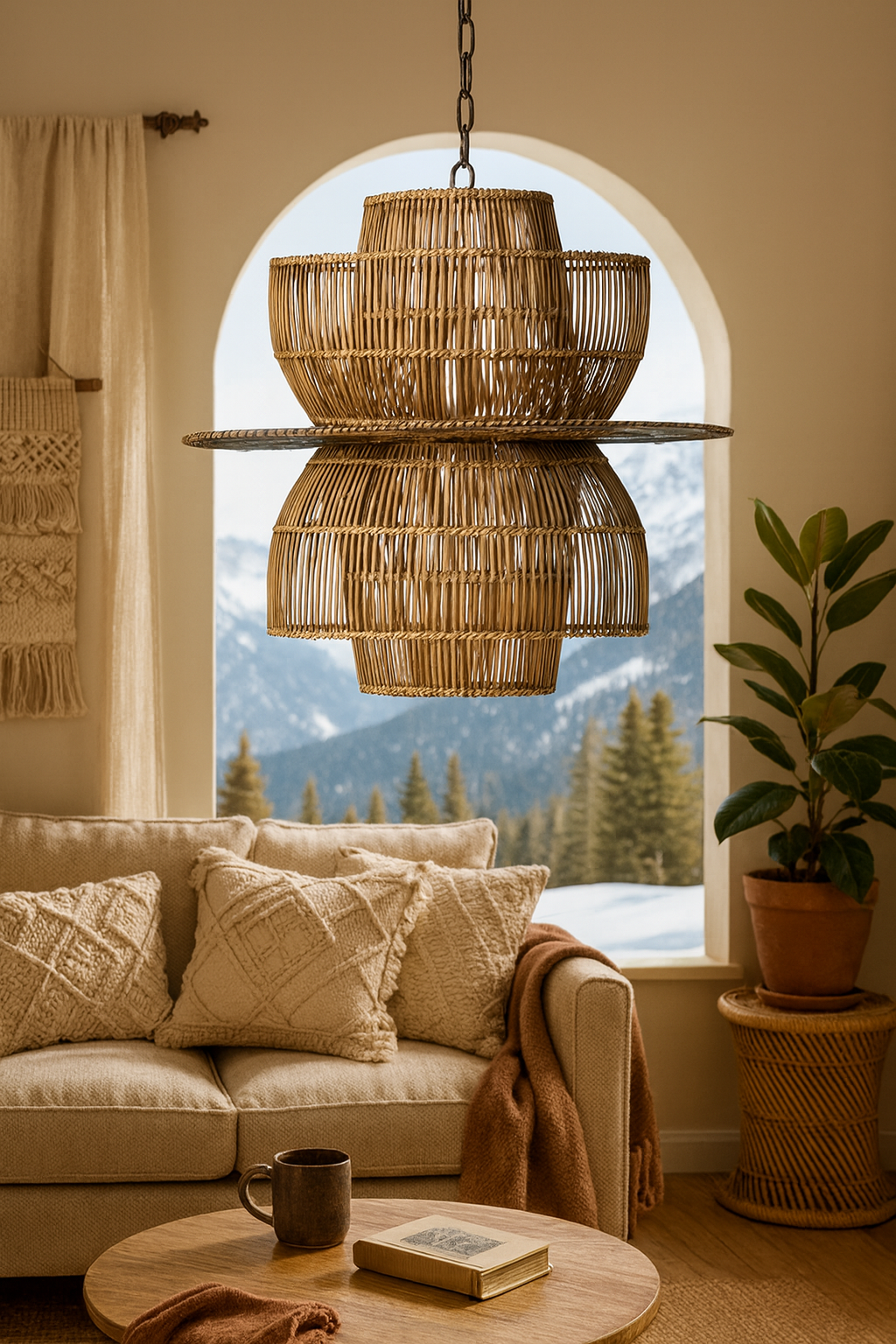 Rattan Hanging lamp for Living Room | Cane Pendant light | Wicker ceiling light - Riab by Akway - Image 5