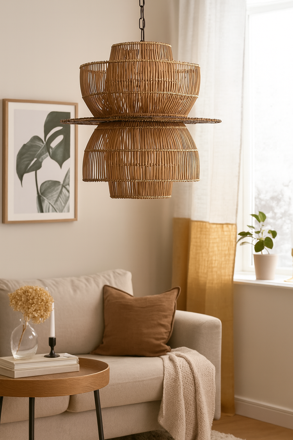 Rattan Hanging lamp for Living Room | Cane Pendant light | Wicker ceiling light - Riab by Akway - Image 3