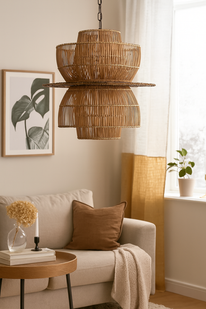 Rattan Hanging lamp for Living Room | Cane Pendant light | Wicker ceiling light - Riab by Akway - Image 3