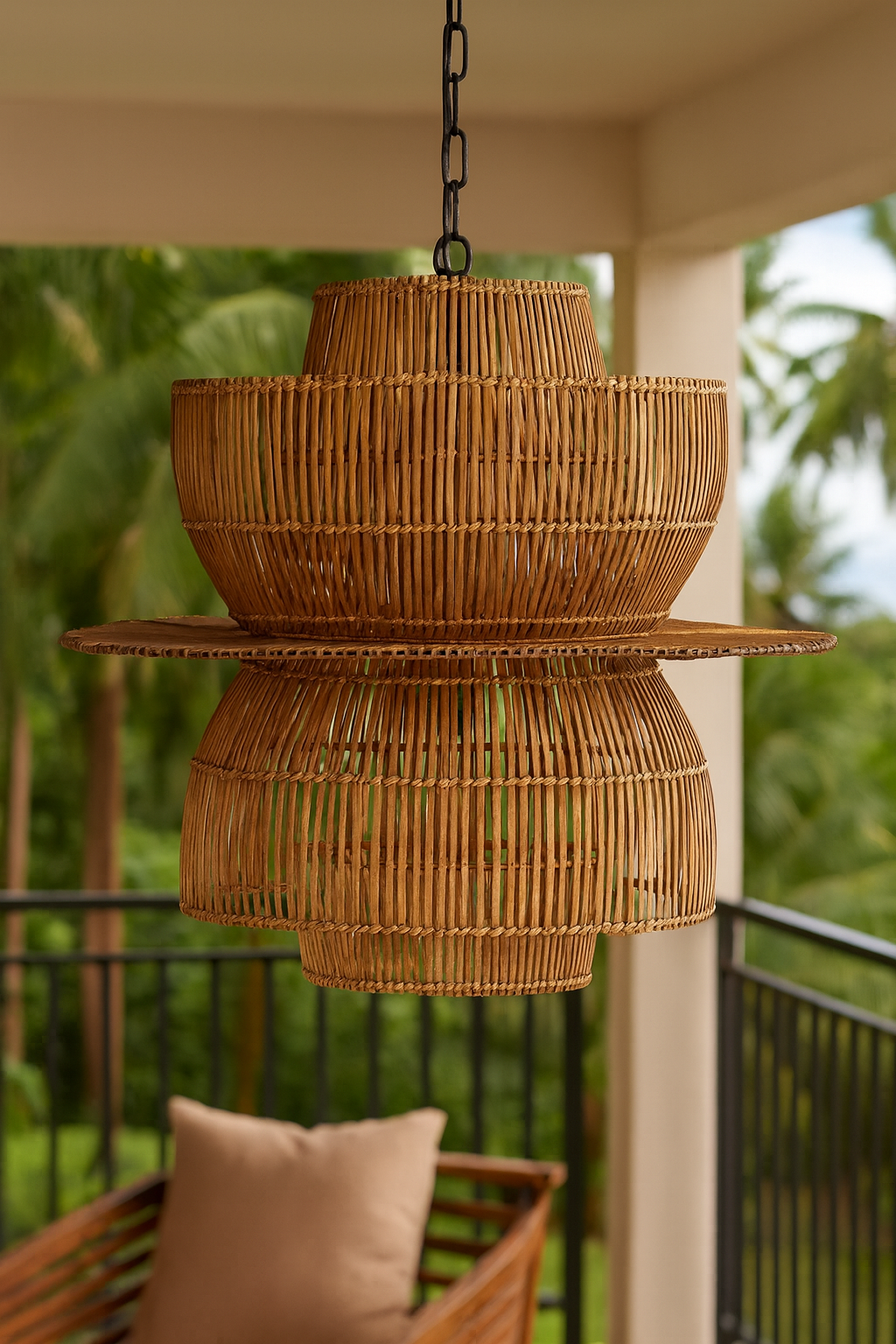 Rattan Hanging lamp for Living Room | Cane Pendant light | Wicker ceiling light - Riab by Akway - Image 4